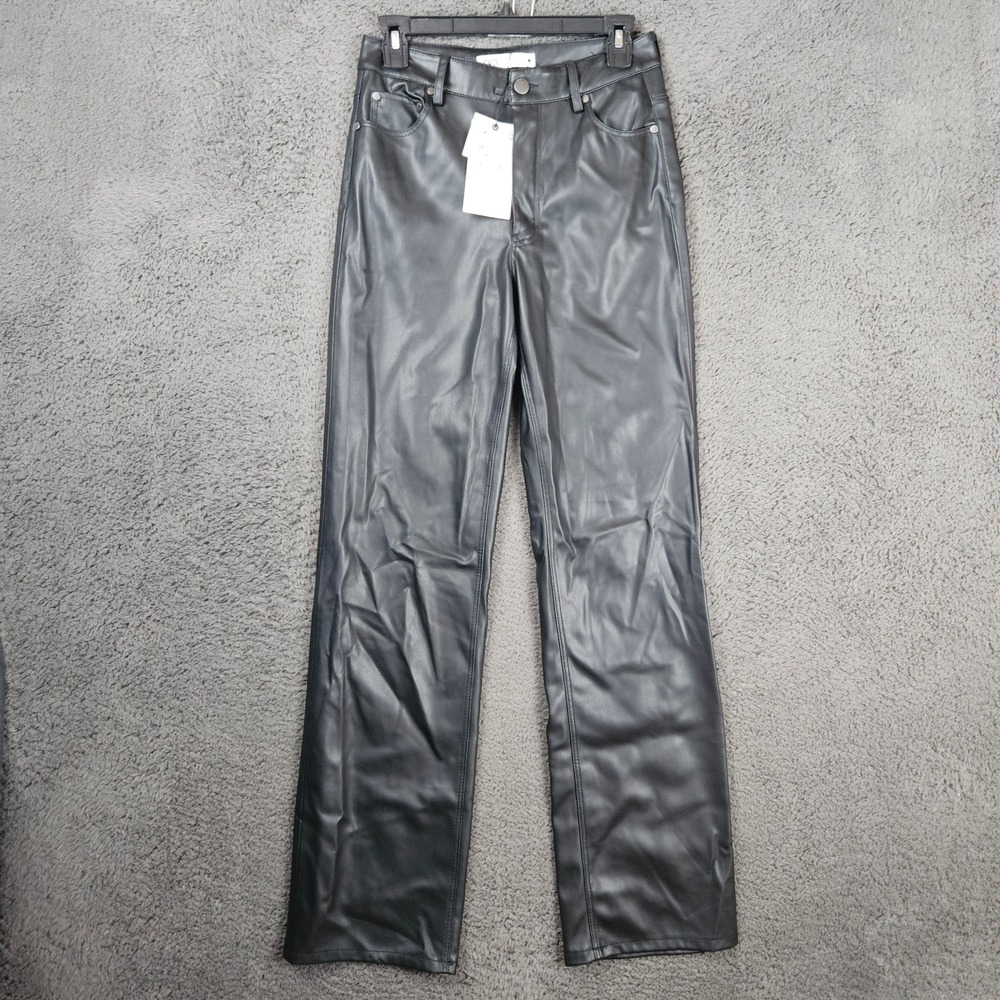 Zara Womens 90s Wide Leg Faux Leather Pants Black High Waisted Size 4